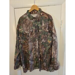 Ol Tom Turkey Hunting Camo Shirt Sz L Vent Realtree Xtra Green Button Up